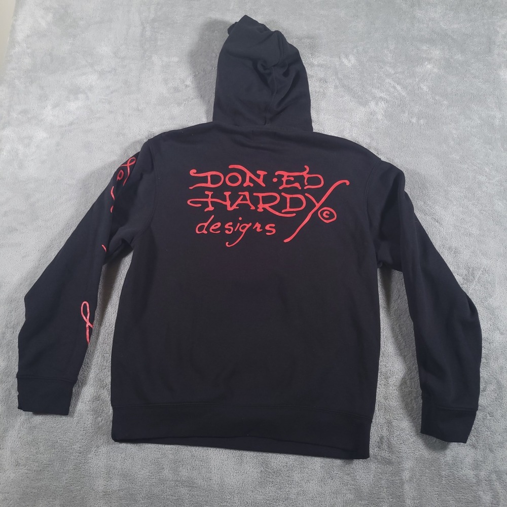 Ed Hardy Hoodie Men Large Black Cobra Snake Graphic Love Kills Slowly Y2K Tattoo - Picture 9 of 10